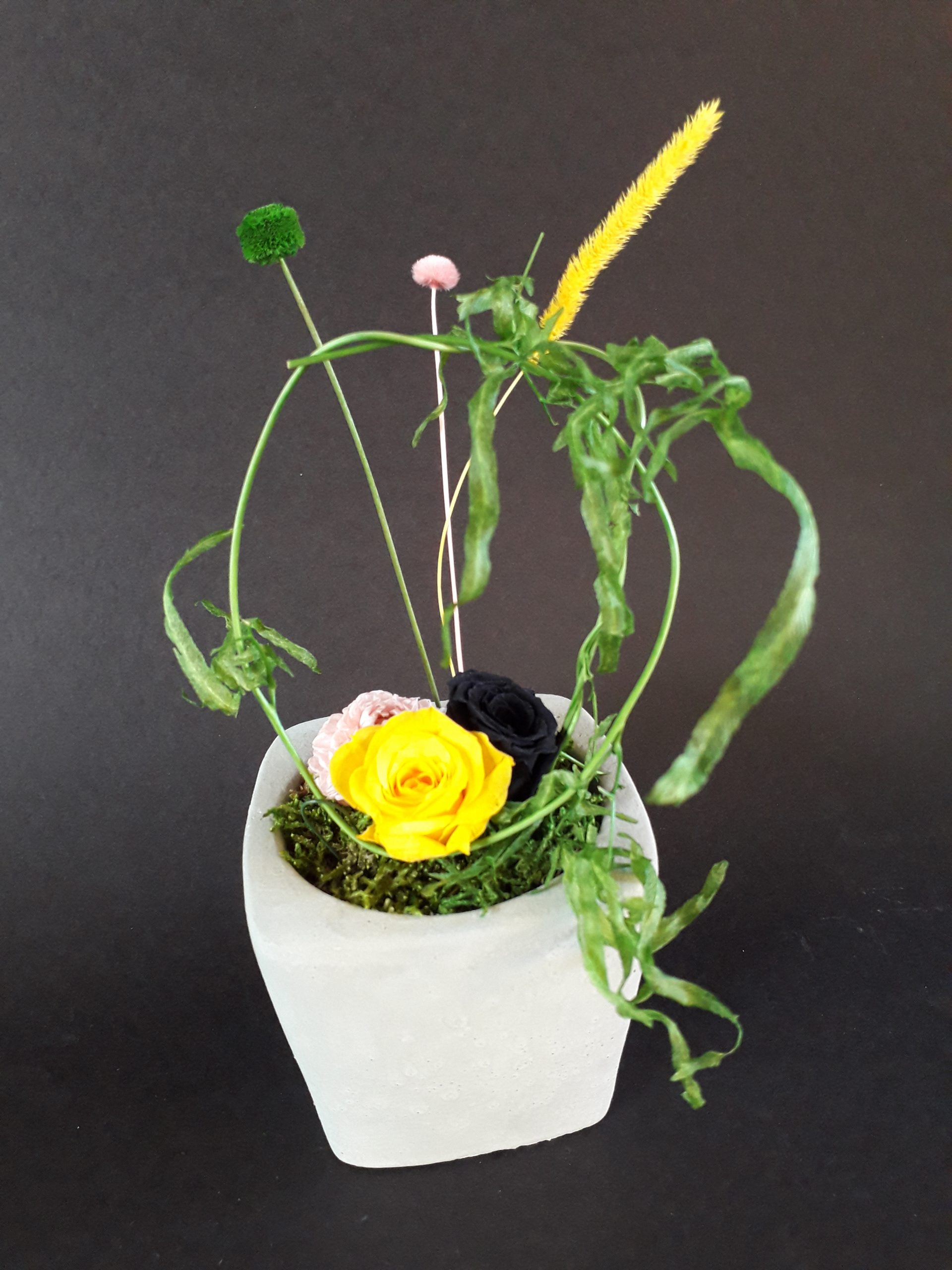 composition florale / vase en beton gris / a poser
