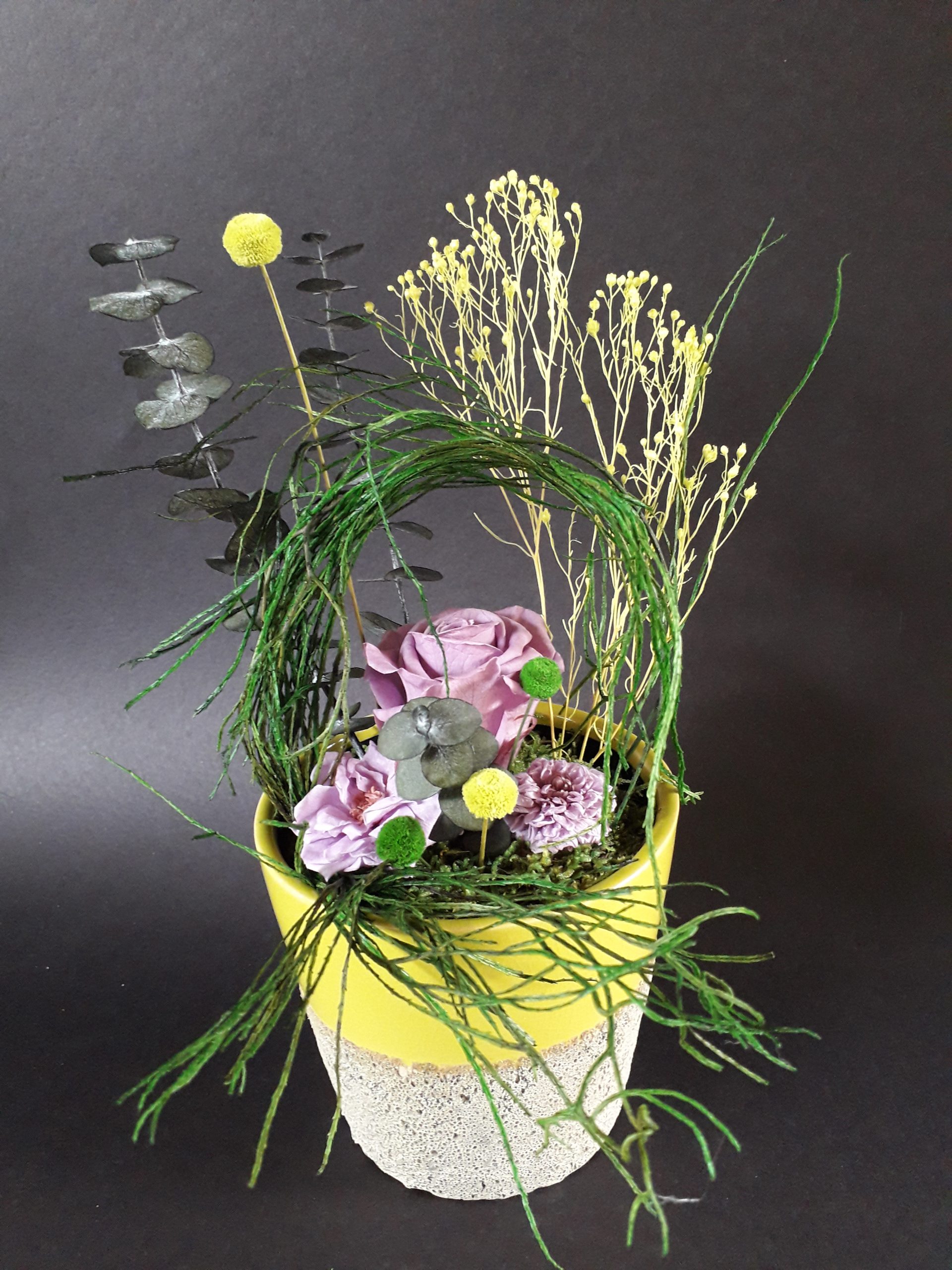 composition florale / vase en ceramique rond gm / a poser