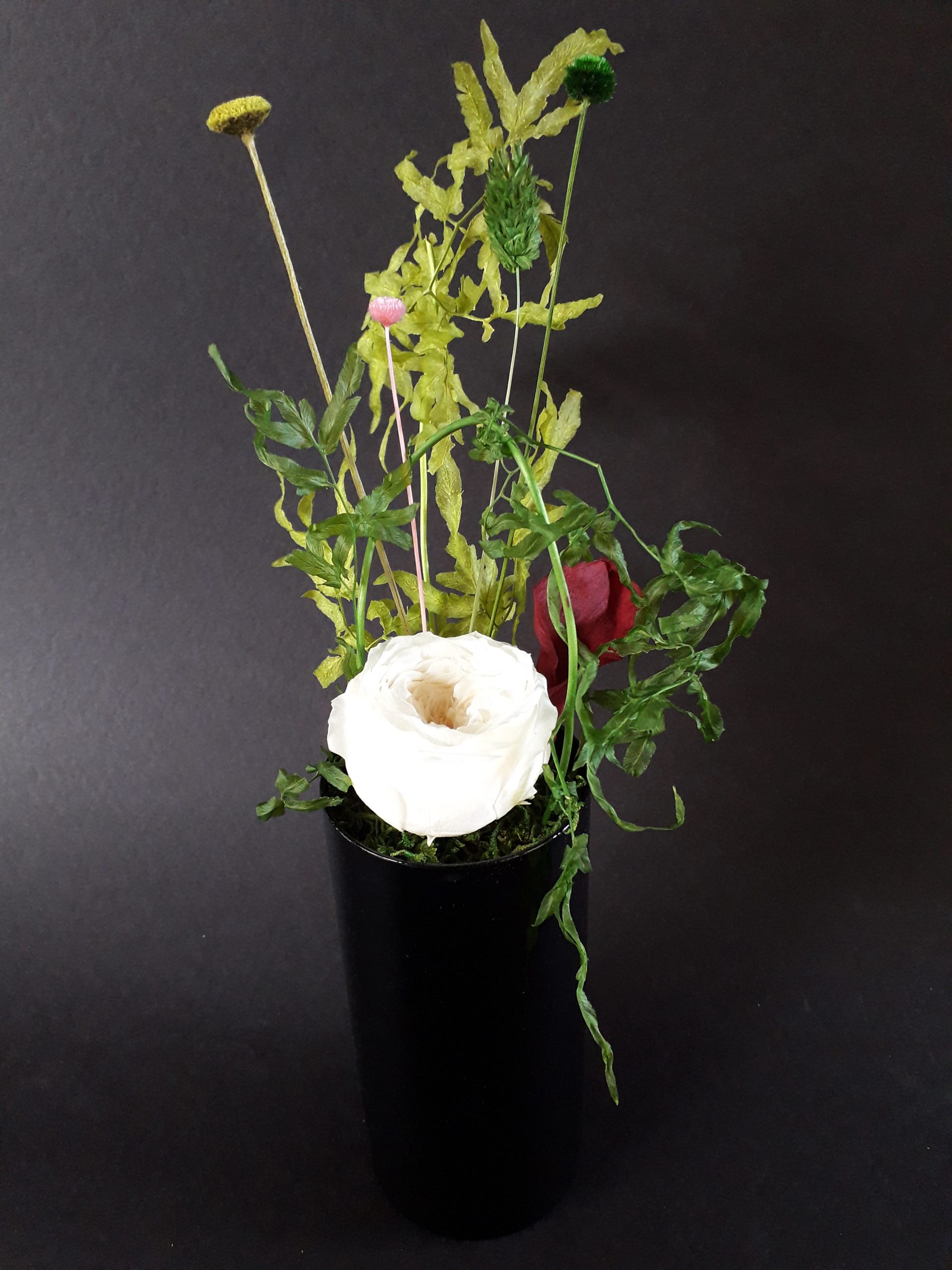 composition florale / vase en verre / a poser