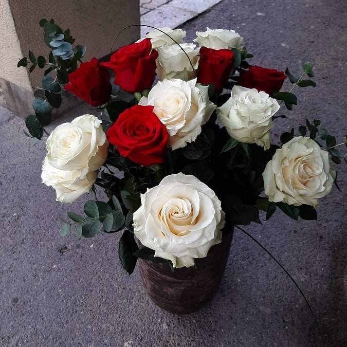 Bouquet Roses rouge et blanche