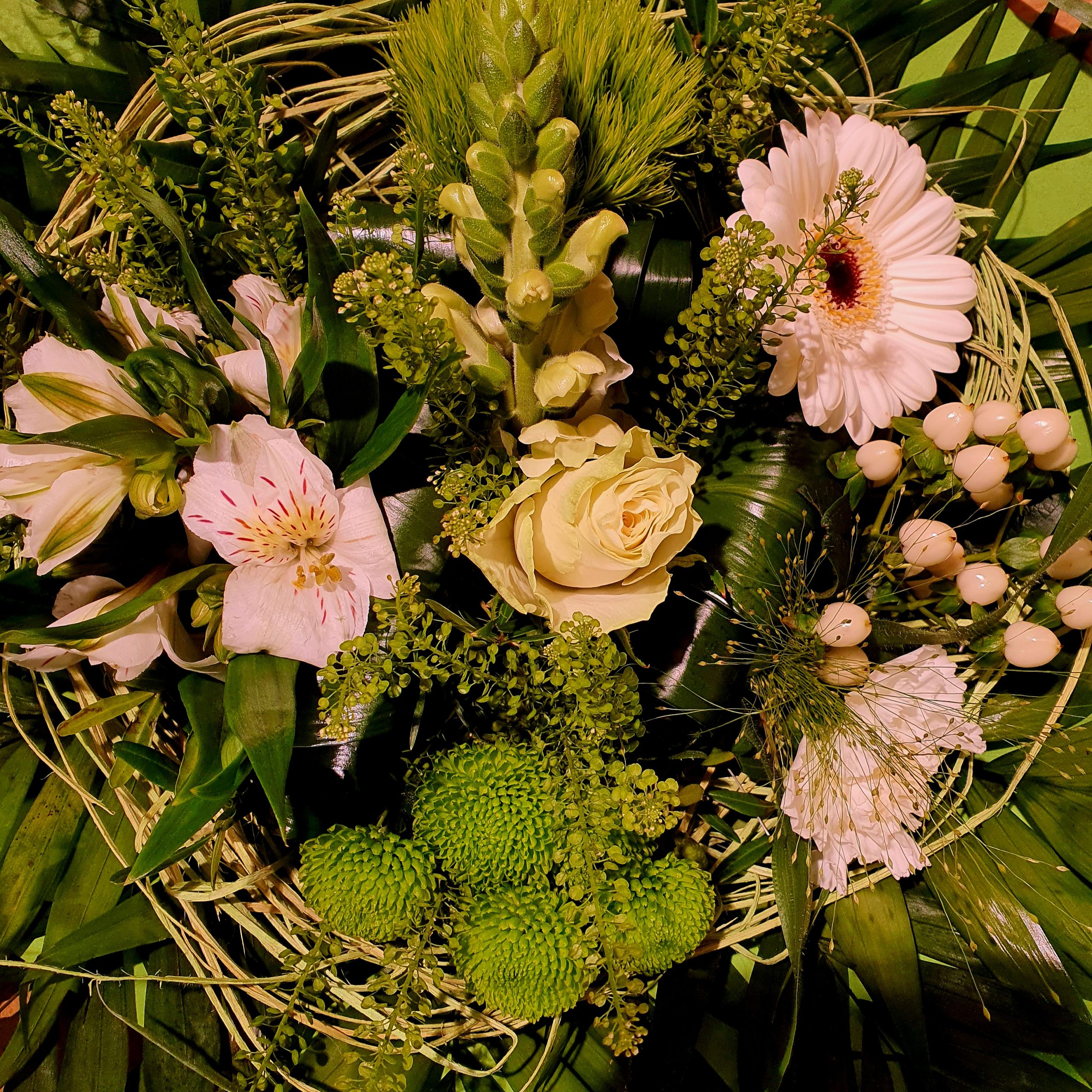 Bouquet rond vert et blanc