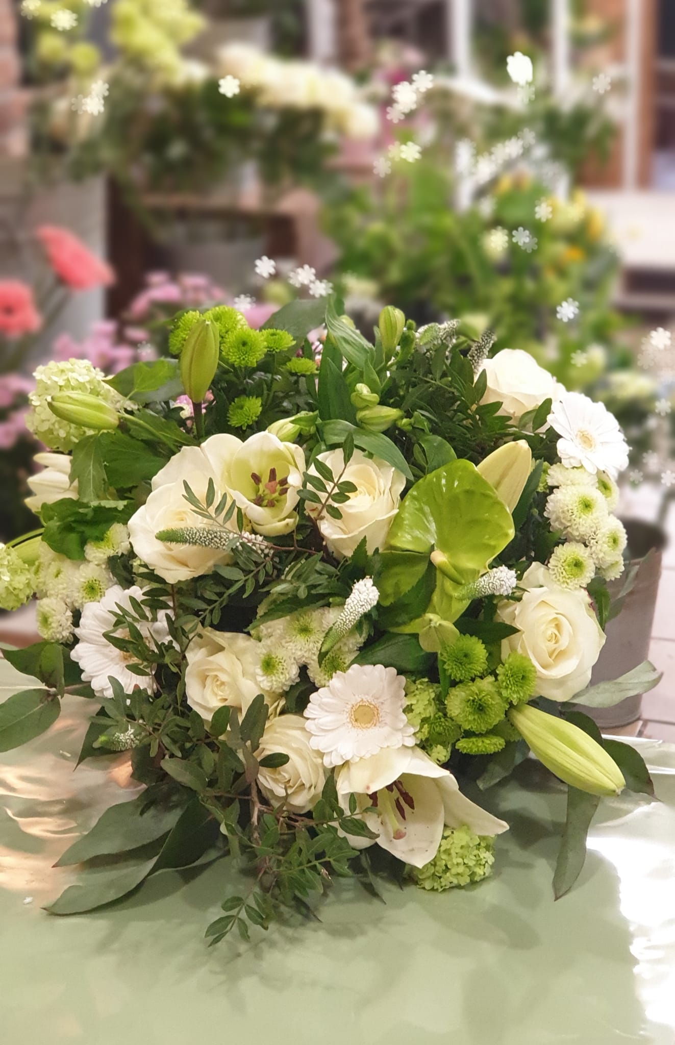 Bouquet de saison vert et blanc