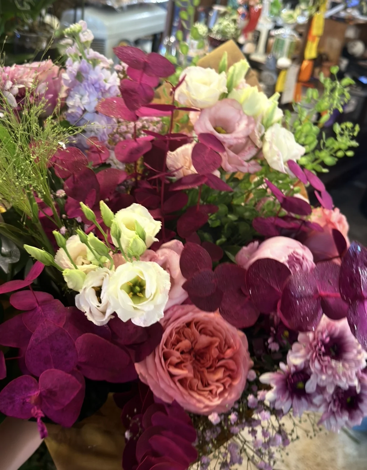 Bouquet champêtre pastel rose blanc violet, par La Melody des Fleurs, fleuriste à Montval-sur-Loir